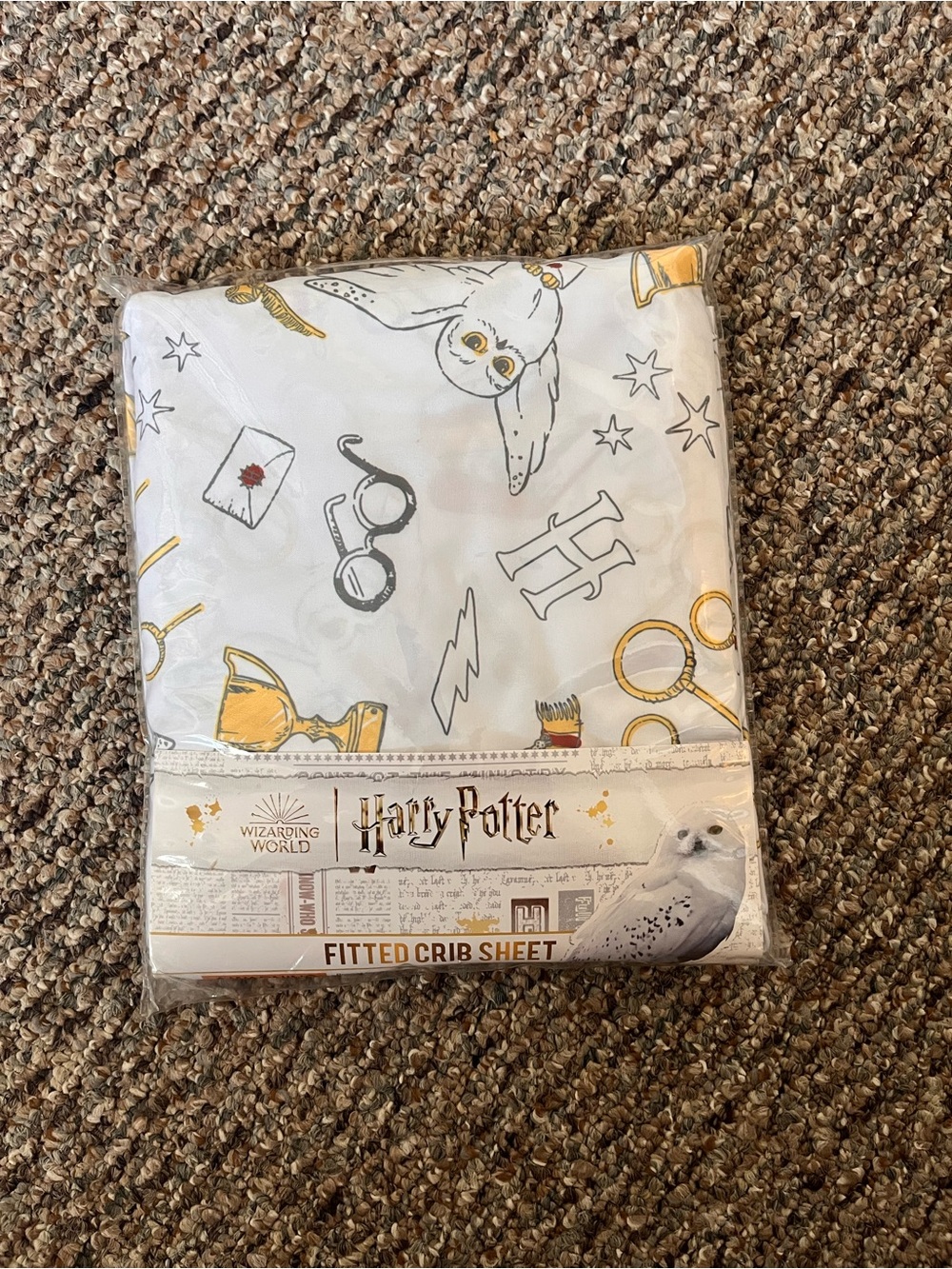 Harry Potter White and Gold Bedding Fitted Crib Sheet